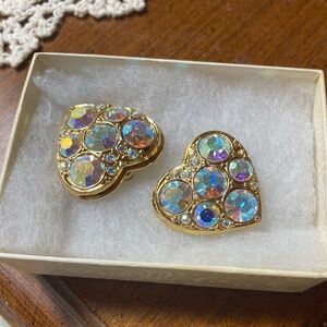 Kirk’s Folly’s Gold heart crystal clip on earrings